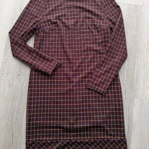 The Limited Brown/Burgundy Plaid Sheath Dress Long Sleeve Small Medium